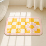 Feblilac Retro Checker Flower Bath Mat – Soft Plush Non-Slip Cute Bathroom Rug