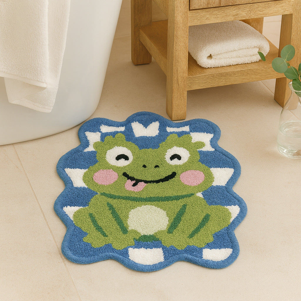 Feblilac Frog Tufted Rug – Cute Checkerboard Cartoon Frog Bathroom & Kids Room Mat