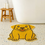 Feblilac Cute Yellow Puppy Shaped Tufted Rug – Soft & Non-Slip Dog Bath Mat