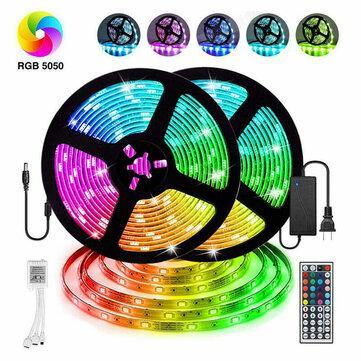 12V LED Light Strip 5M/10M/15M 16.4ft/32.8ft/49.2ft 5050 RGB LED Tape Lights RGB Rope Lights 16 Milions Colors Flexible Changing LED Strip Lights with Remote for TV Bedroom Party Home Lighting Kitchen