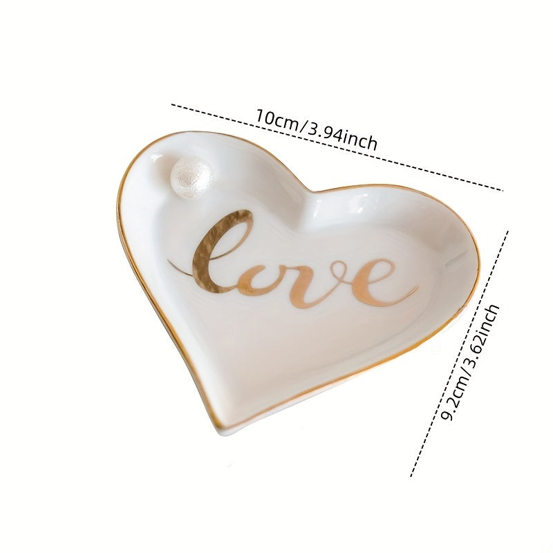 Heart-Shape Love Jewelry Tray, White Ceramic Ring Holder