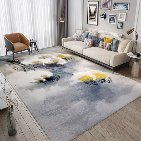 Abstract Modern Style Area Rug, Blue Grey Carpet for Living Room