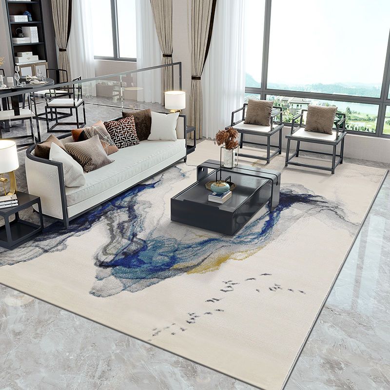 Abstract Modern Style Area Rug, Blue Grey Carpet for Living Room