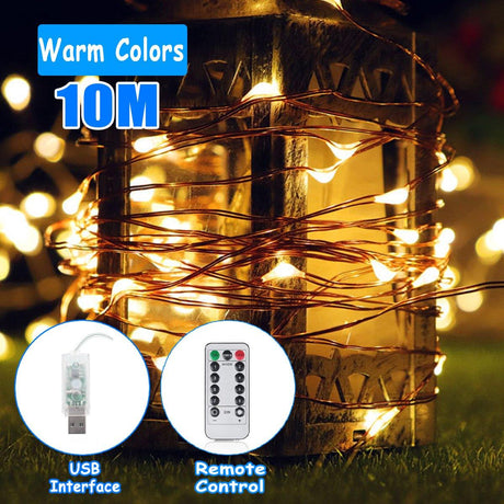 10M 100 LED String Light USB Fairy Night Lamps Holiday Christmas Decor + Remote Control