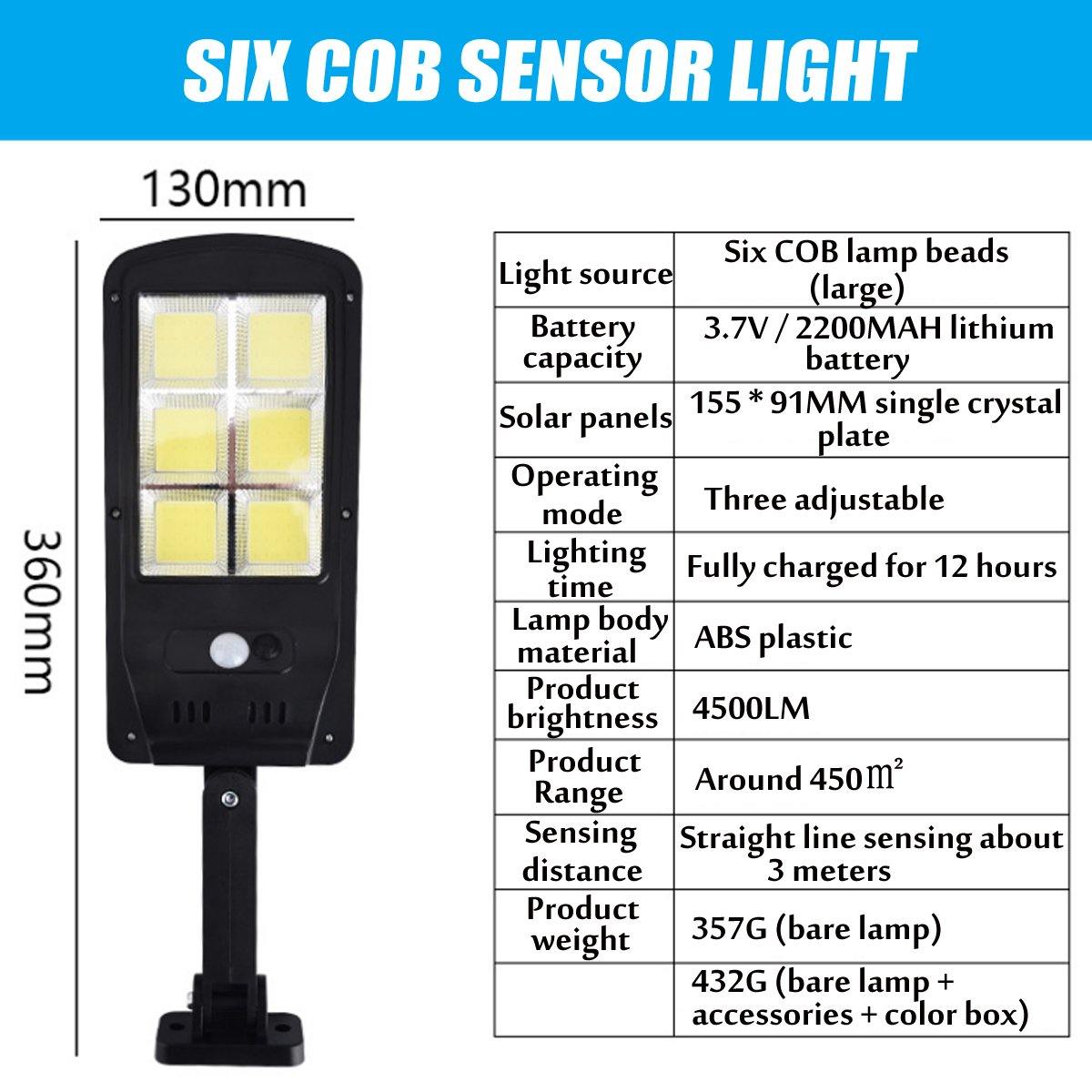 Solar Powered LED COB Street Light PIR Motion Sensor Outdoor Garden Wall Lamp Remote Control