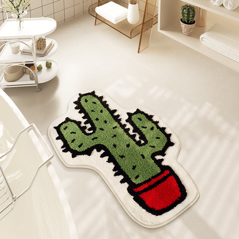 Feblilac Green Cactus Tufted Bath Mat