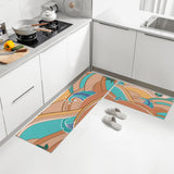 Feblilac Yellow and blue Japanese Waves PVC Leather Kitchen Mat