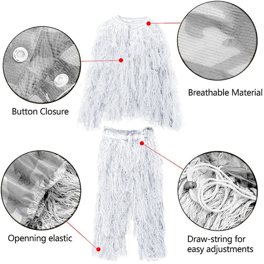 5 in 1 Ghillie Suit, 3D Camouflage Hunting Apparel Including Jacket, Pants, Hood, Carry Bag Suitable for Unisex Adults/Kids/Youth