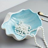 Ceramic Seashell Jewelry Tray, Cute Aqua White Keyholder Container