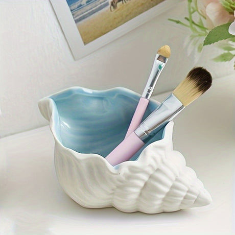 Cute Ceramic Jewelry Storage Tray, Conch Shaped Organizer for Earrings Rings Bracelets
