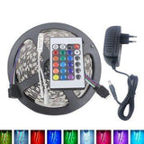 5M 3528 24W RGB 300 Non-Waterproof LED Flexible Strip Light 24 Keys IR Remote + Power Adapter DC12V - Lighting