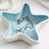 Aqua Ceramic Jewelry Storage Plate Tray, Starfish-Shaped Jewelry Keyholder