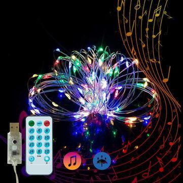 5M Music Voice-activated 50LED USB Fairy String Light Wedding Christmas Decor with 17Keys Remote Control