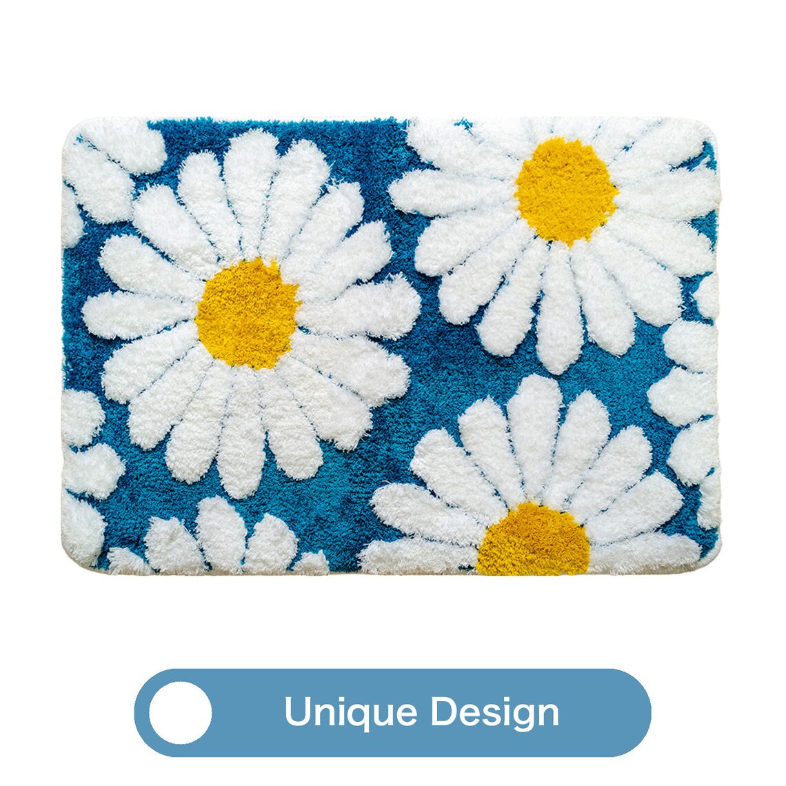 Feblilac Bright Blue Daisy Tufted Bath Mat