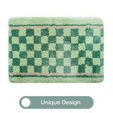 Feblilac Green Checkerboard Pattern Tufted Bath Mat