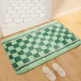 Feblilac Green Checkerboard Pattern Tufted Bath Mat