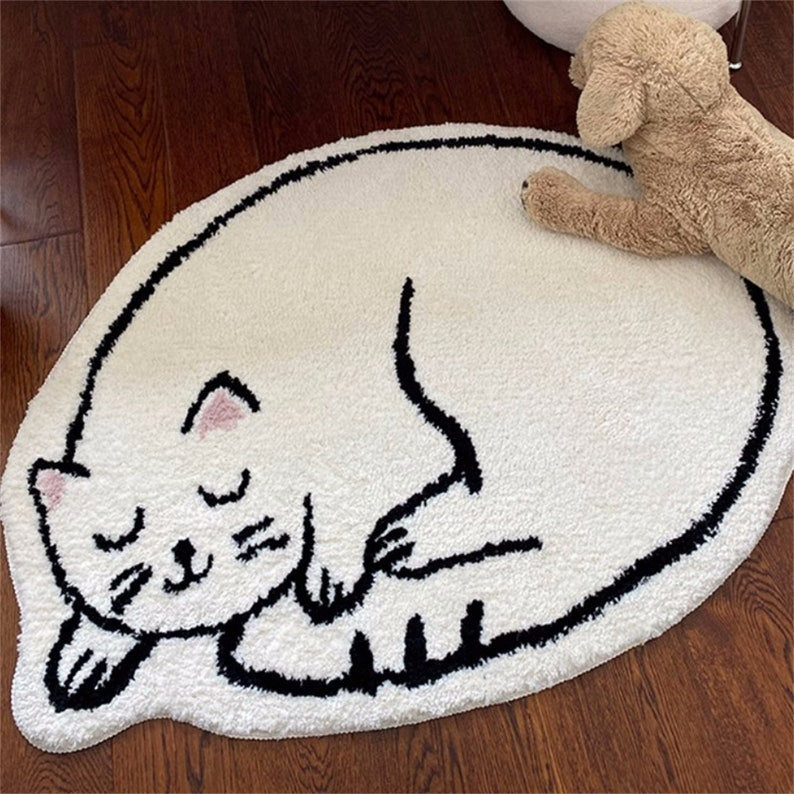 Feblilac Cartoon Cat Tufted Bath Mat