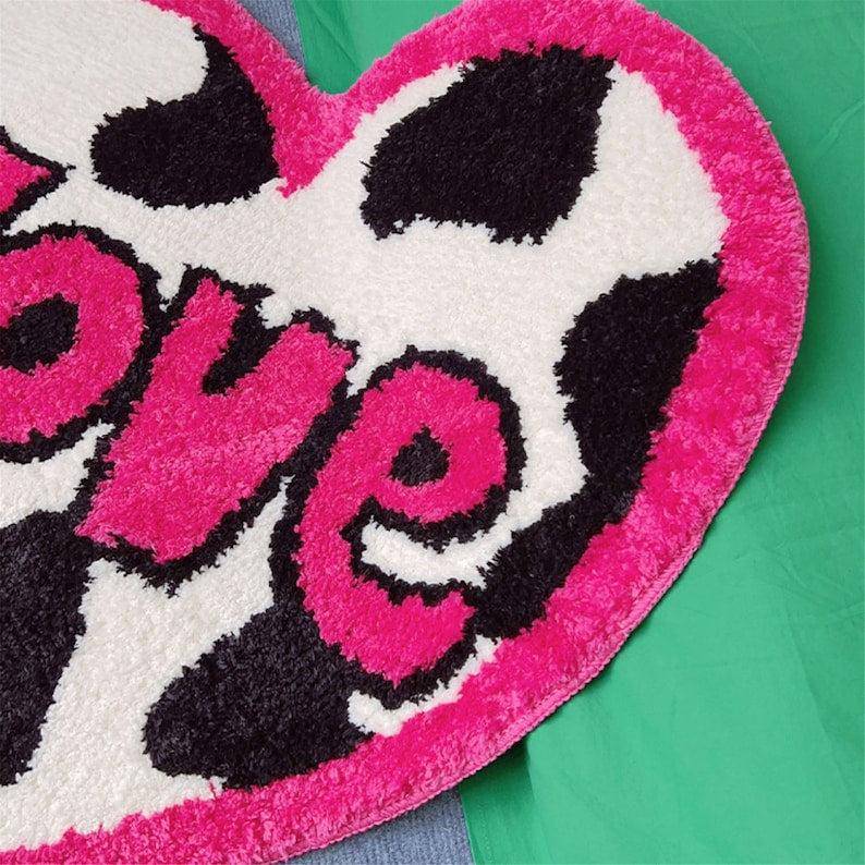 Feblilac Heart Shaped Cute Cow Love Tufted Bath Mat