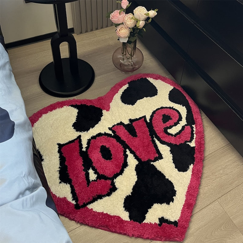 Feblilac Heart Shaped Cute Cow Love Tufted Bath Mat