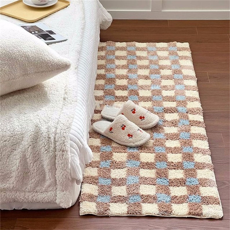 Feblilac Retro Plaid Bedroom Rug Long Runner