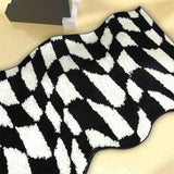 Feblilac Minimalism Wavy Checkered Tufted Bath Mat