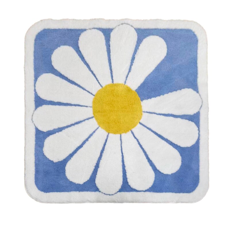 Feblilac Square Daisy Flower Tufted Bath Mat