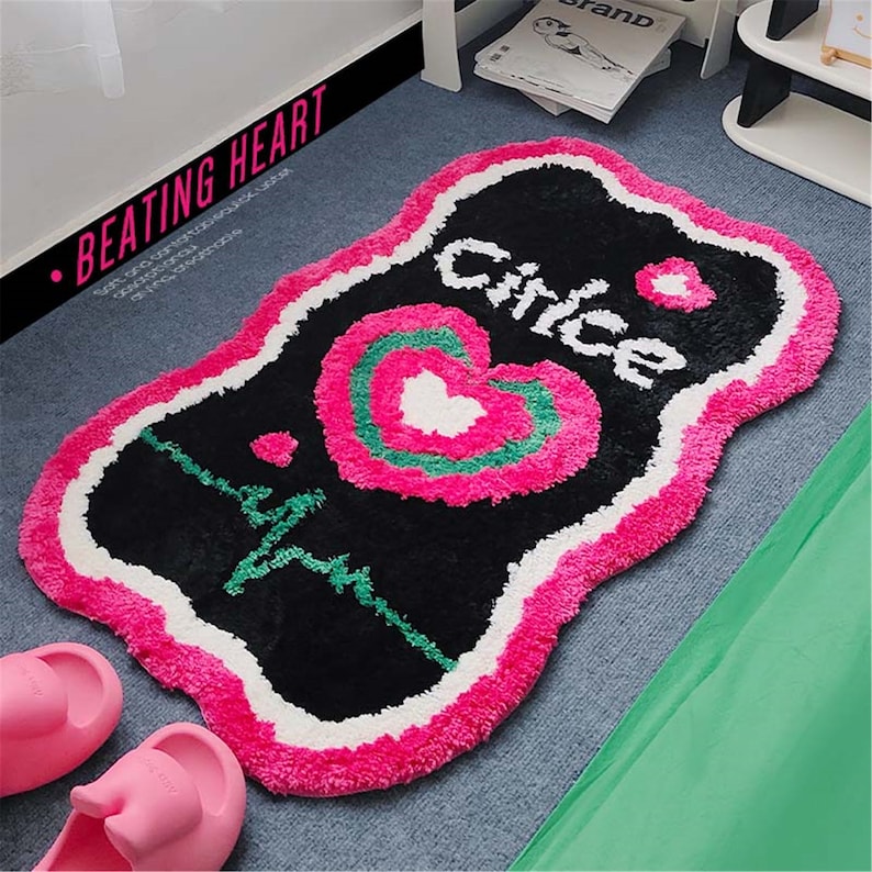 Feblilac Cute Heart Funny Cirlce Tufted Bath Mat