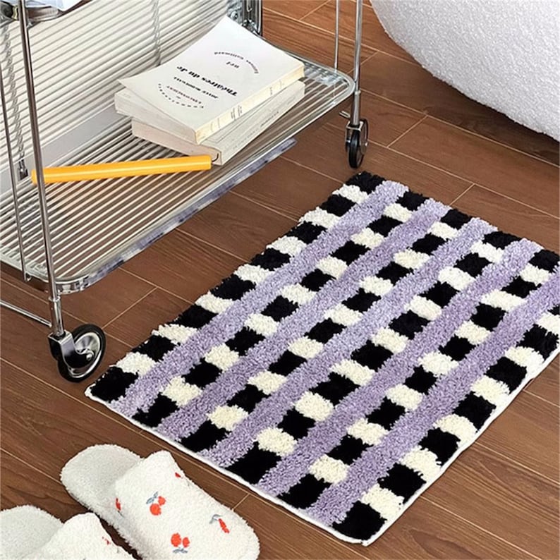 Feblilac Retro Plaid Bedroom Rug Long Runner