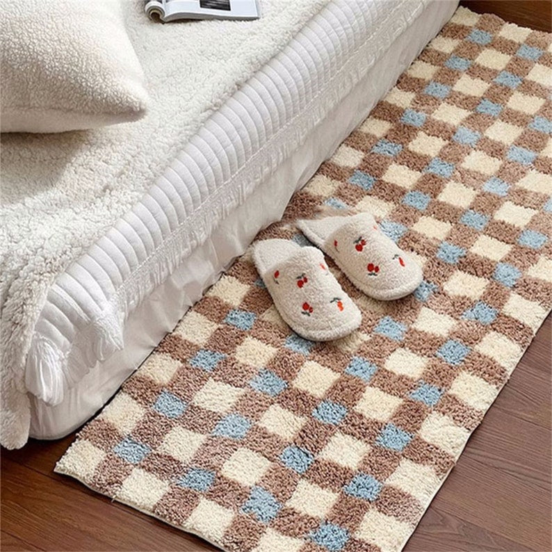 Feblilac Retro Plaid Bedroom Rug Long Runner