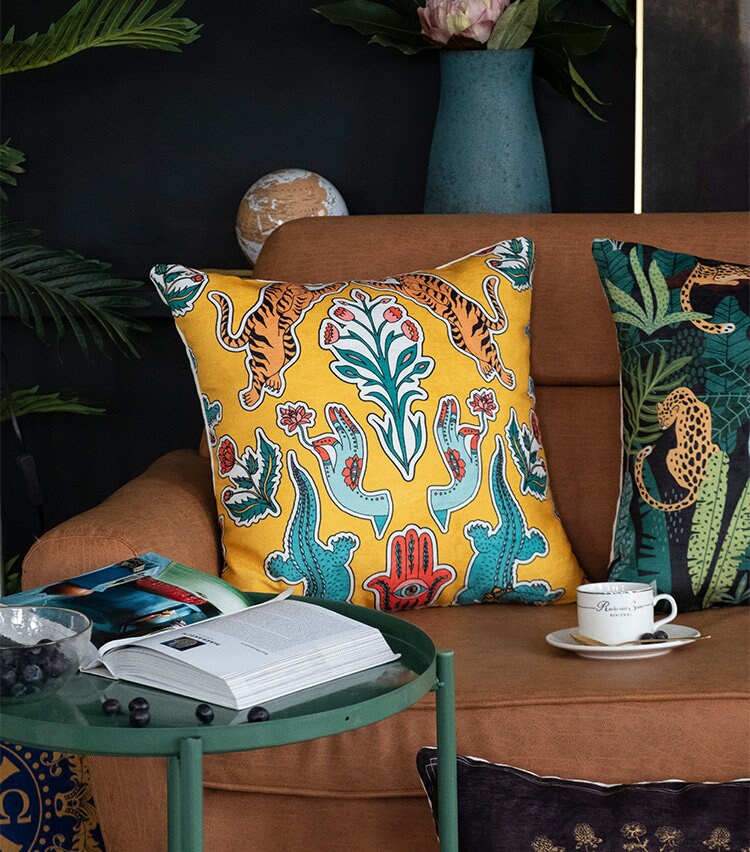 Cushion Cover with Tiger Design Printing on the Soft Touch Chenille 18"x18" (45x45cm) Abstract Tiger Design for Home Decor,Housewarming gift