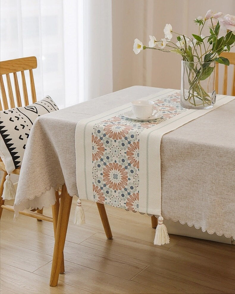 Cotton and linen Table Runners, Decorative Tassel table runners, Modern table setting.For Dining, Kitchen, Table Décor,Housewarming gift.