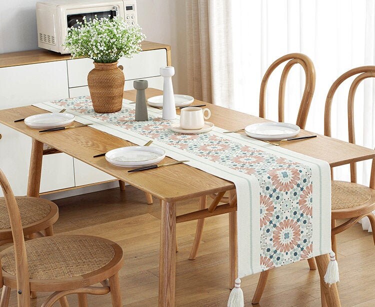 Cotton and linen Table Runners, Decorative Tassel table runners, Modern table setting.For Dining, Kitchen, Table Décor,Housewarming gift.