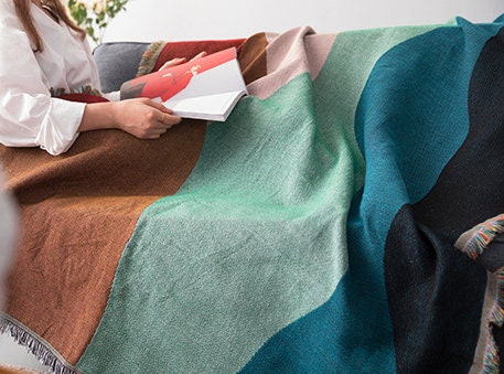 Cotton woven thread blanket,Double-Sided Use Sofa Throw Blanket, Sofa Throw Tapestry Throw,Housewarming gift,Boho Throw,Large Sofa Throw.