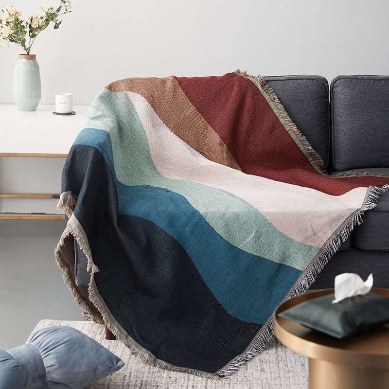 Cotton woven thread blanket,Double-Sided Use Sofa Throw Blanket, Sofa Throw Tapestry Throw,Housewarming gift,Boho Throw,Large Sofa Throw.