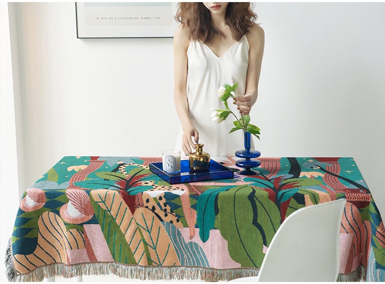 Jungle Boho Blanket, Eclectic Furniture Throw, Leopard Picnic Blanket, Outdoor Garden Cotton Knitted Blanket, Matisse Amazon Wall Hanging