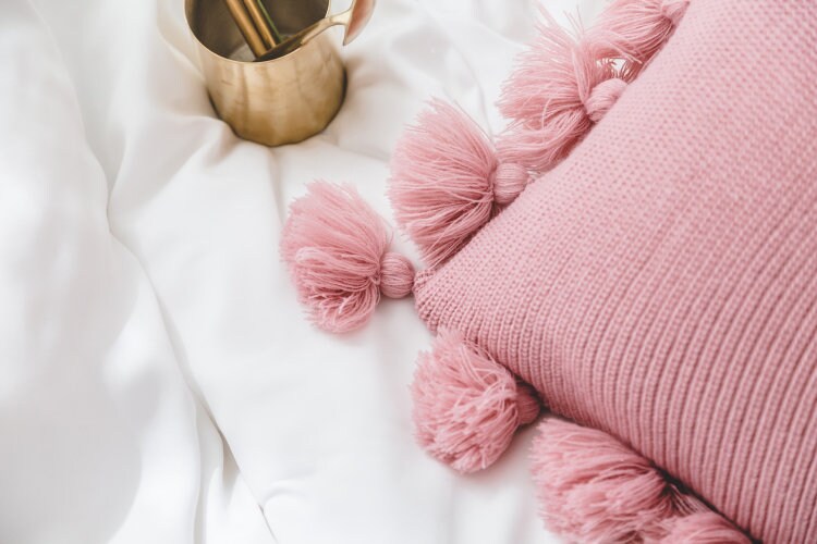 Nordic INS style knitting pillow with pure color fringe, same color double knitting pillow,Tassel knitting throw pillow, housewarming gift