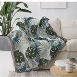 Tropical rain forest green leaves jacquard Woven Blankets, Sofa Blanket, Picnic blanket,Beach blanke,Double-Sided Use,Housewarming gift.
