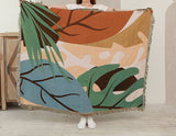 Abstract plant jacquard Woven Blankets, Sofa Blanket, Picnic blanket,Beach blanke,Double-Sided Use,Housewarming gift.