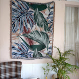 Tropical rain forest green leaves jacquard Woven Blankets, Sofa Blanket, Picnic blanket,Beach blanke,Double-Sided Use,Housewarming gift.