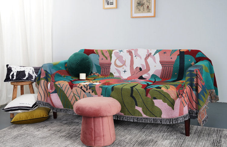 Jungle Boho Blanket, Eclectic Furniture Throw, Leopard Picnic Blanket, Outdoor Garden Cotton Knitted Blanket, Matisse Amazon Wall Hanging