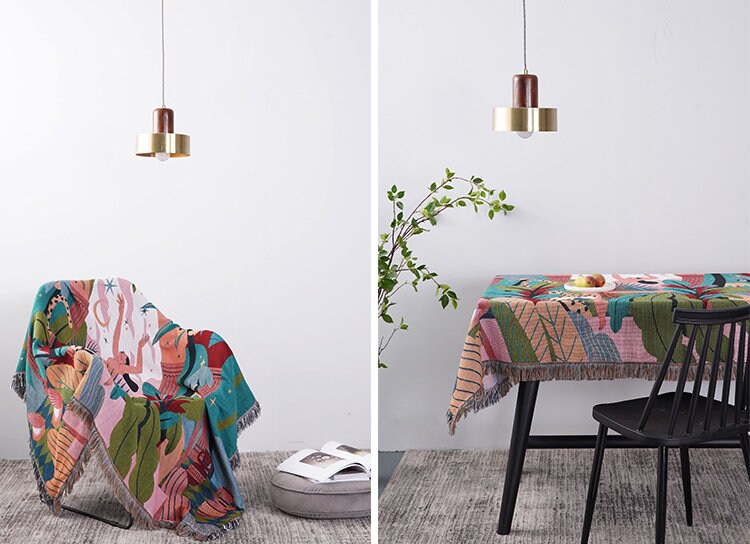 Jungle Boho Blanket, Eclectic Furniture Throw, Leopard Picnic Blanket, Outdoor Garden Cotton Knitted Blanket, Matisse Amazon Wall Hanging