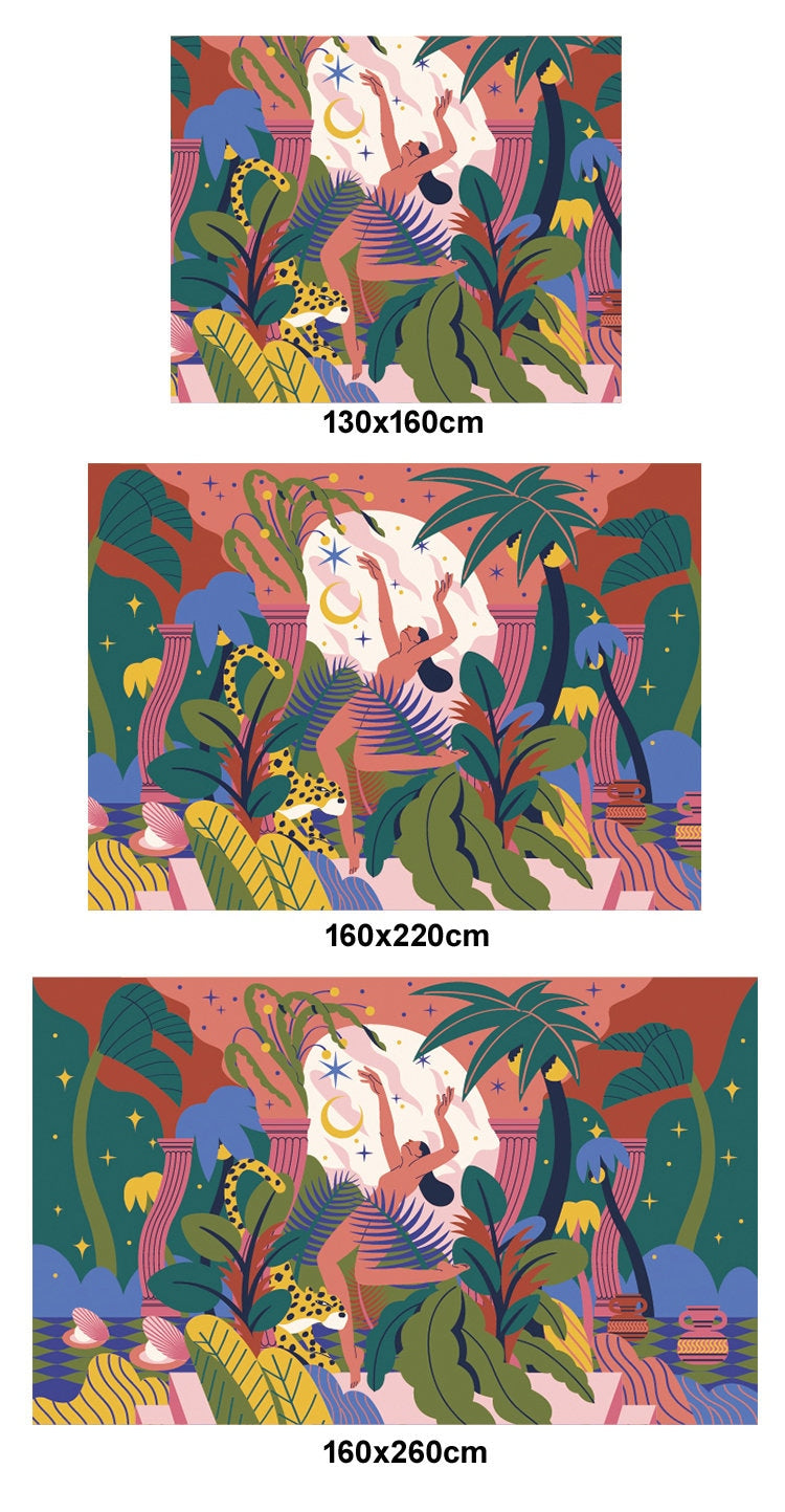 Jungle Boho Blanket, Eclectic Furniture Throw, Leopard Picnic Blanket, Outdoor Garden Cotton Knitted Blanket, Matisse Amazon Wall Hanging