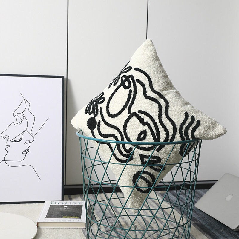 Picasso Designer Throw Pillow Sofa Cushion, Abstract Art Tufted Cushion Cover,Decorative Pillows,Housewarming gift.