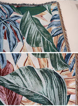 Tropical rain forest green leaves jacquard Woven Blankets, Sofa Blanket, Picnic blanket,Beach blanke,Double-Sided Use,Housewarming gift.