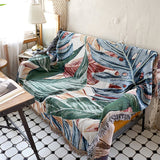 Tropical rain forest green leaves jacquard Woven Blankets, Sofa Blanket, Picnic blanket,Beach blanke,Double-Sided Use,Housewarming gift.