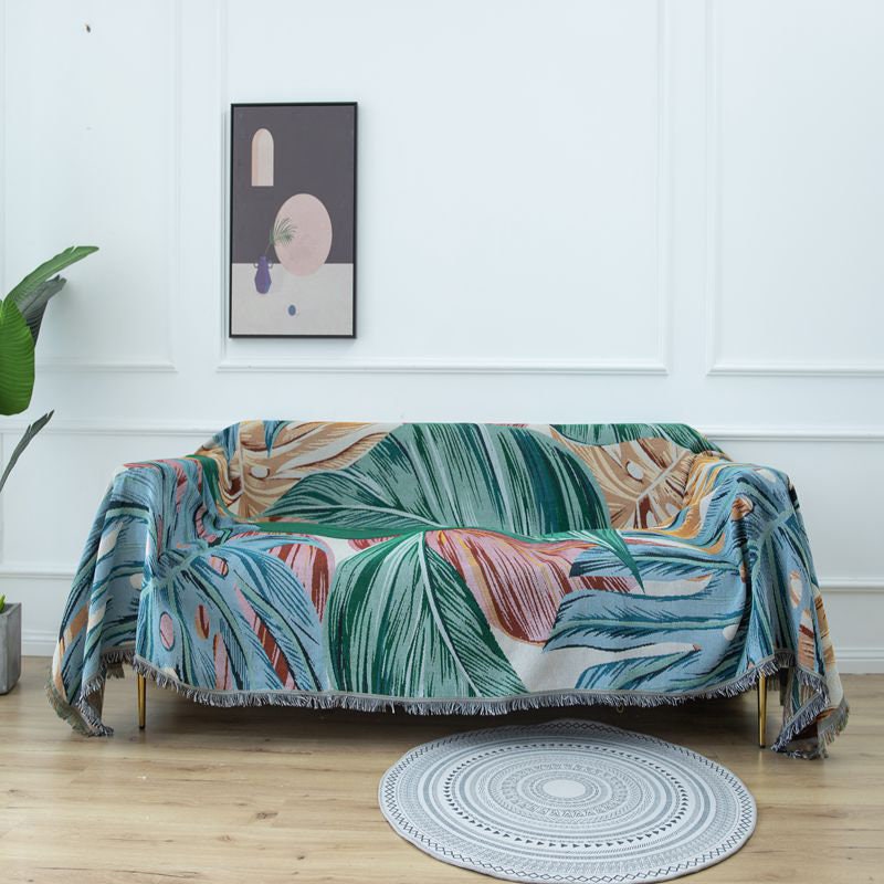 Tropical rain forest green leaves jacquard Woven Blankets, Sofa Blanket, Picnic blanket,Beach blanke,Double-Sided Use,Housewarming gift.