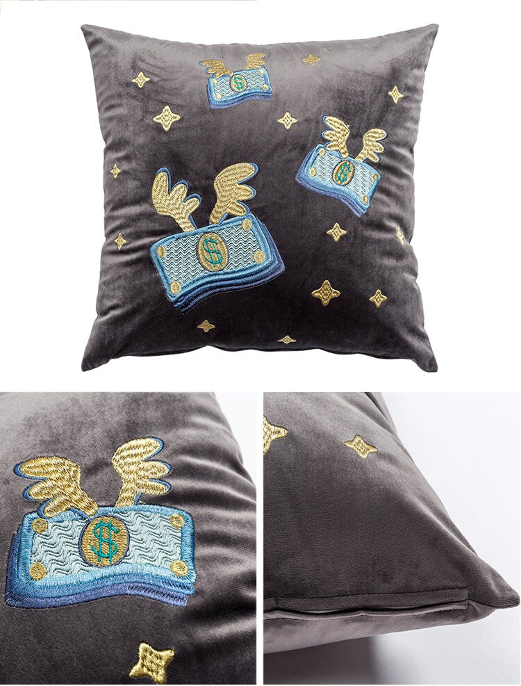 Evil Eye Velvet Embroidery Cushion, Embroidery Pillow Covers, Decorative Pillows, Housewarming gift