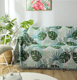 Tropical rain forest green leaves jacquard Woven Blankets, Sofa Blanket, Picnic blanket,Beach blanke,Double-Sided Use,Housewarming gift.