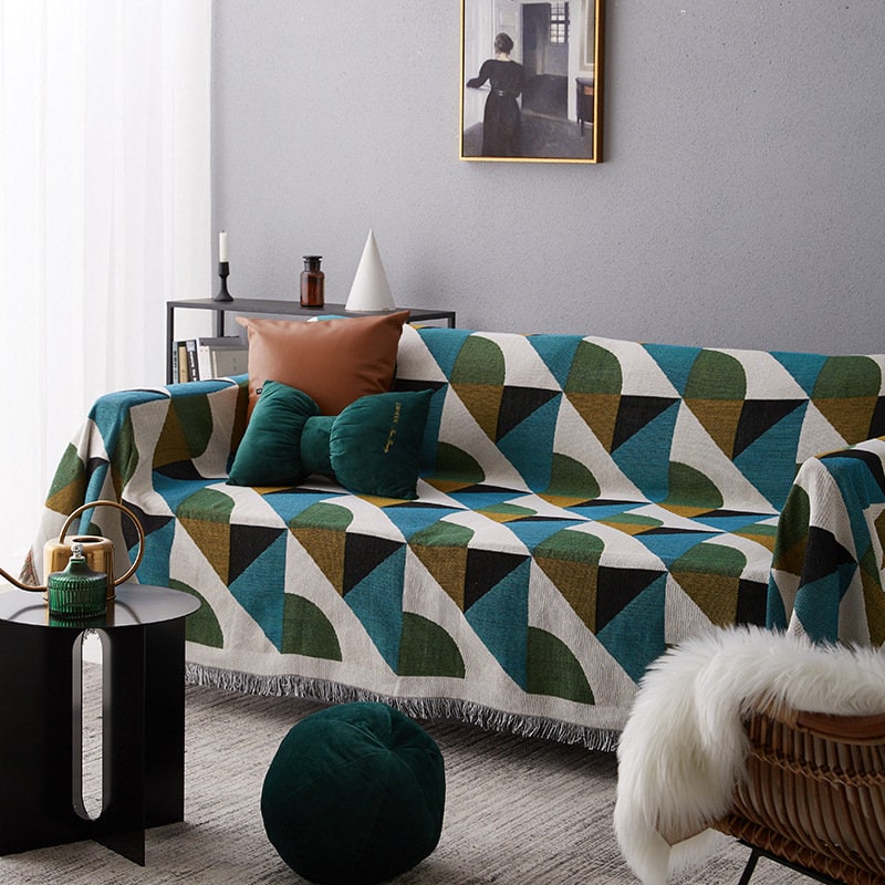 Nordic handwoven throw geometric blanket couch soft &amp; warm, Handmade Nordic blanket for sofa, armchair, Boho home decor, tapestry blanket