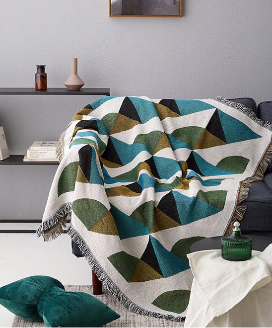 Nordic handwoven throw geometric blanket couch soft &amp; warm, Handmade Nordic blanket for sofa, armchair, Boho home decor, tapestry blanket